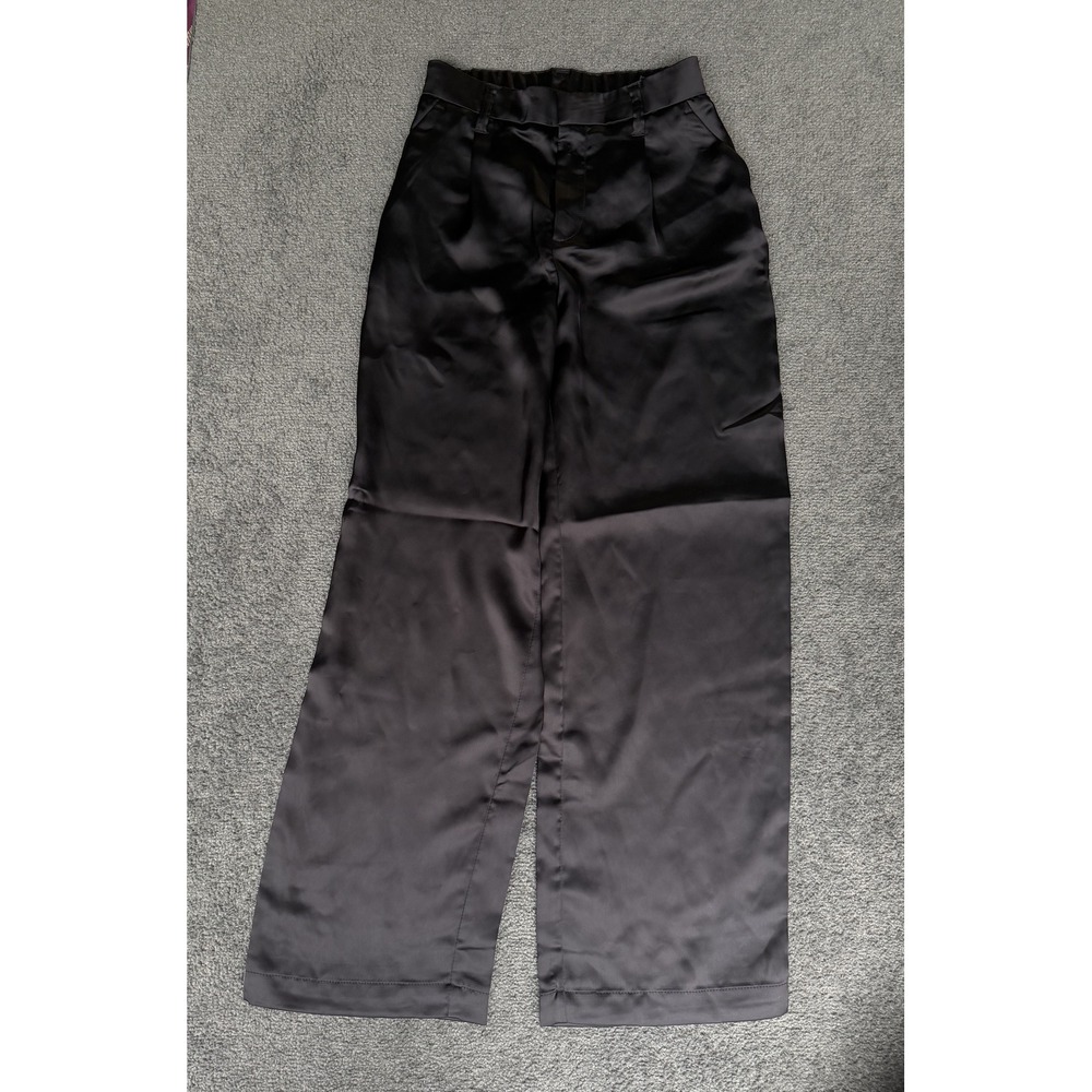 H&M Divided Black Satin Wide Leg High Rise Trousers Pants XS
